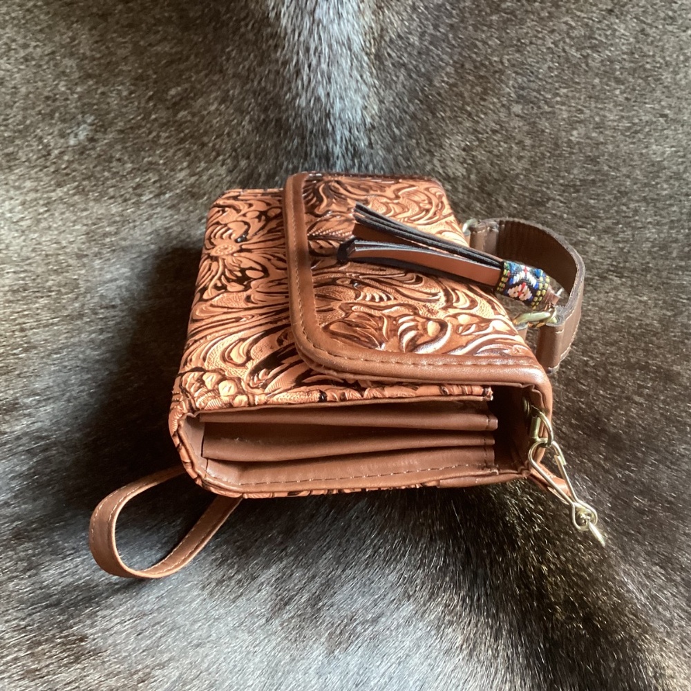 Super Cute Little Top Handle Shoulder Carry Western Boho Wallet Handbag - Picture 4 of 11